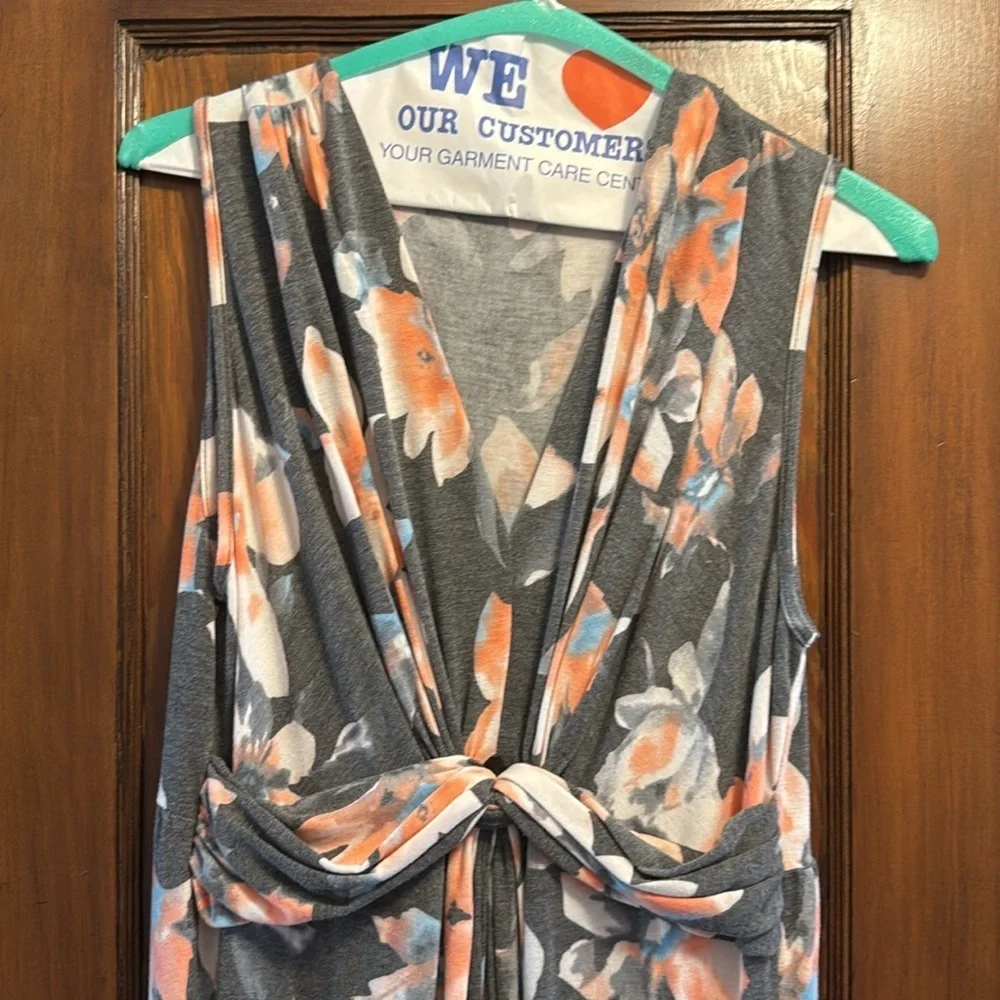 Sweet Lovely by Jen Charcoal Grey Floral Sleeveless Knot Front Maxi Dress - Picture 4 of 11